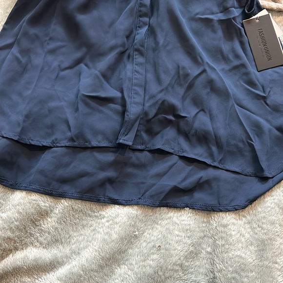 Navy Sleeveless Button Down Blouse with Crystal Collar size L-NWT - Picture 8 of 10